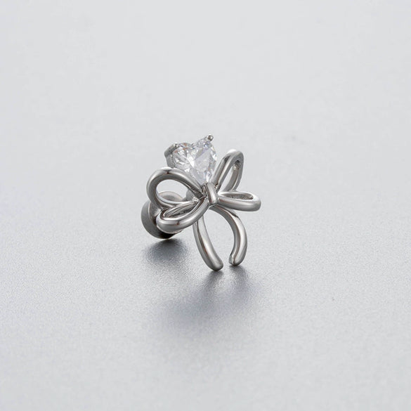Wholesale Titanium Steel Zircon Bow Shape Earrings For Women