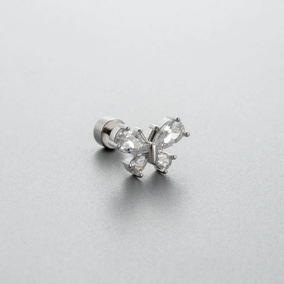 Wholesale Titanium Steel Zircon Bow Shaped Earrings For Women