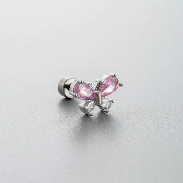 Wholesale Titanium Steel Zircon Bow Shaped Earrings For Women