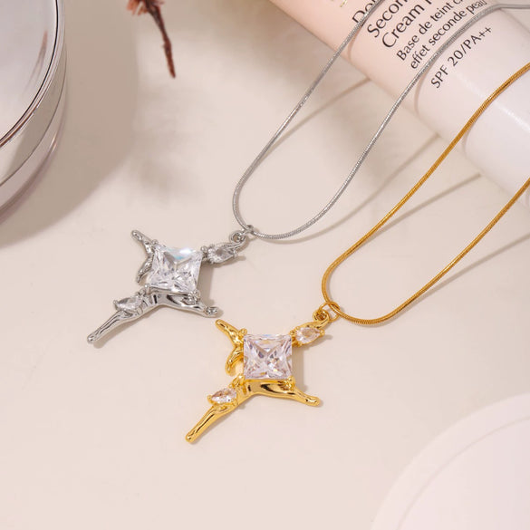 Wholesale 316L Stainless Steel Zircon Cross Pendant Necklace For Women Light Luxury Geometric Electroplated Jewelry