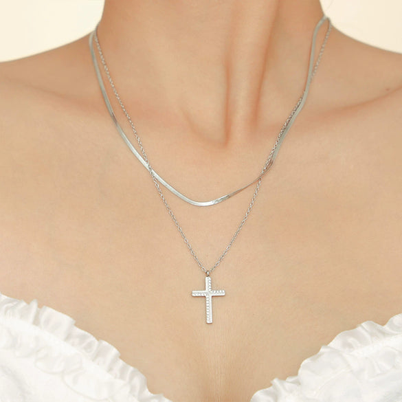 Wholesale 316L Stainless Steel Zircon Geometric Pendant Necklace For Women With Electroplating Treatment And Regular Chain