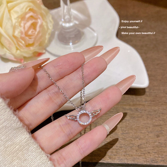 Wholesale Titanium Steel Zircon Inlaid Bow Pendant Necklace For Women