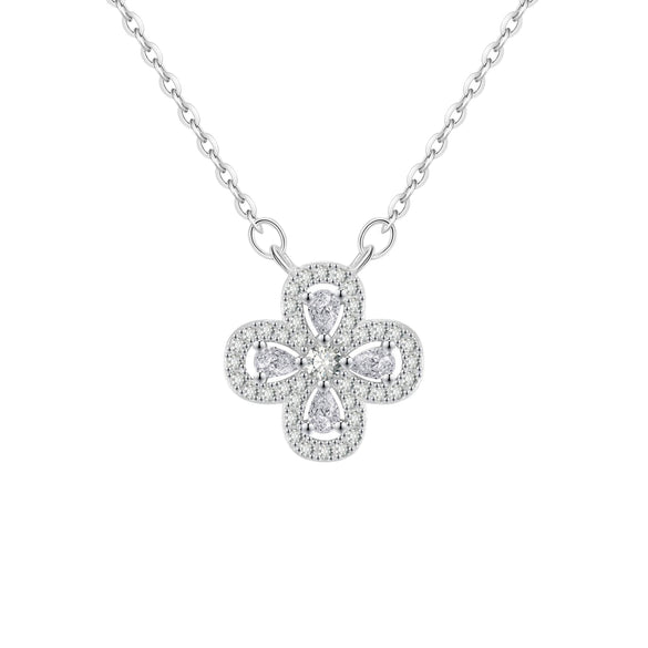 Wholesale Titanium Steel Zircon Necklace Light Luxury Niche Style Geometric Fourleaf Flower Pendant Mixed Gemstone Setting For Women