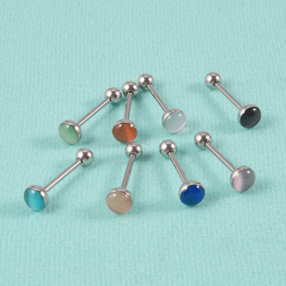 Wholesale Tongue Ring Stainless Steel Gradient Colorful Stone Round Electroplated Unisex