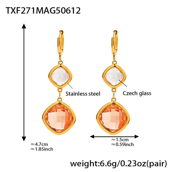 Wholesale Translucent Czech Glass Earrings With Stainless Steel And 18K Gold Plating Geometric Fashion Elegant Luxury Women's Jewelry