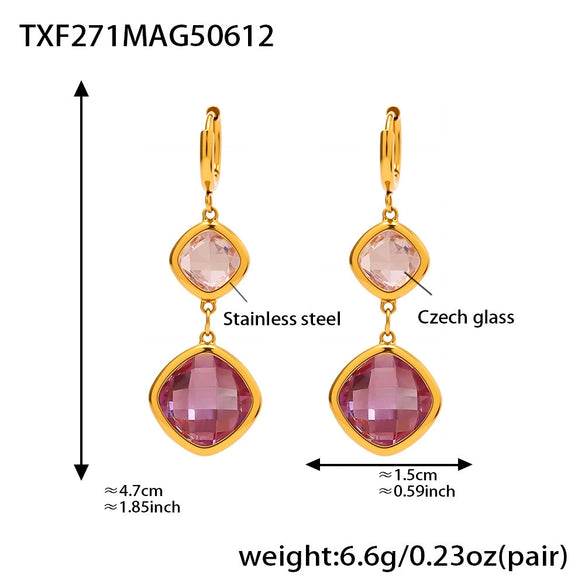 Wholesale Translucent Czech Glass Earrings With Stainless Steel And 18K Gold Plating Geometric Fashion Elegant Luxury Women's Jewelry