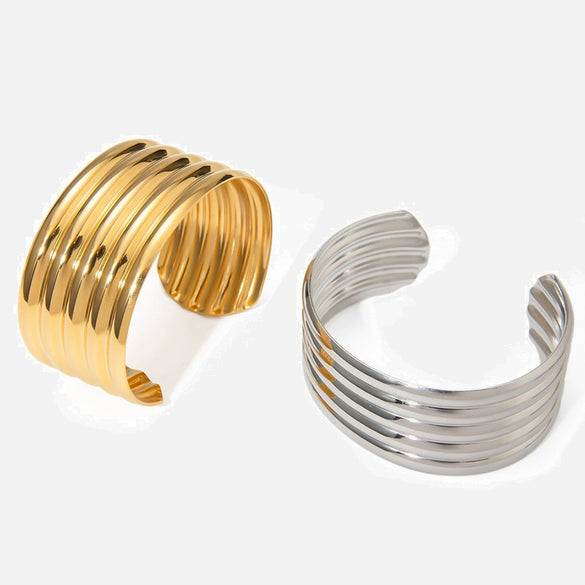 Wholesale Trend Jewelry Retro Style Geometric Stainless Steel Multilayer Tube Smooth Opening Bracelet With Electroplating