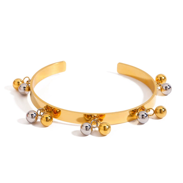 Wholesale Trend Jewelry Stainless Steel Open Bracelet With 18K Gold Electroplated Geometric Style And Gold And Silver Color Matching Personality Beads