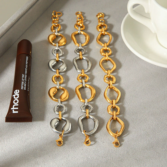 Wholesale Trendy Colorblocked Geometric Stainless Steel Gold Plated Bracelets For Women