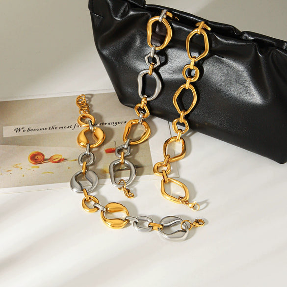 Wholesale Trendy Colorblocked Geometric Stainless Steel Gold Plated Bracelets For Women