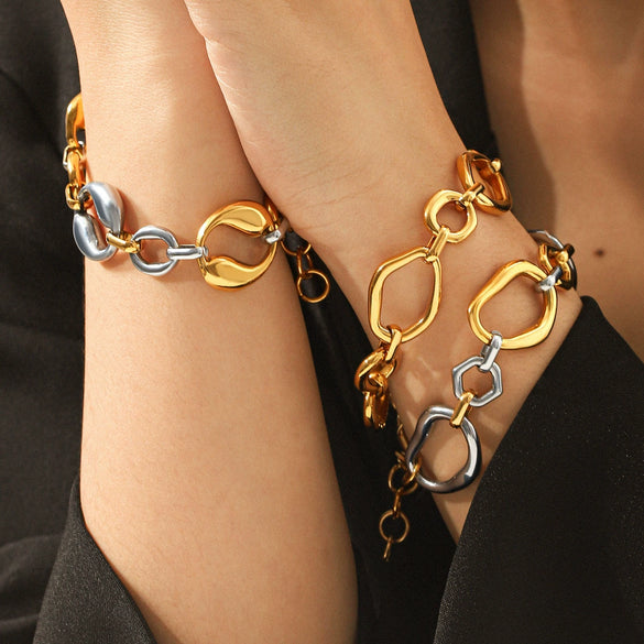 Wholesale Trendy Colorblocked Geometric Stainless Steel Gold Plated Bracelets For Women