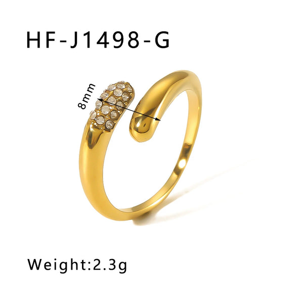 Wholesale Trendy Couple 18K Gold Plated Stainless Steel Geometric Hug Ring With Inlaid Zircon For Women