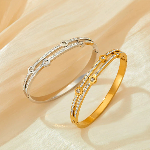 Wholesale Trendy Double Diamond Stainless Steel Bracelet With Geometric Style And Electroplating Treatment