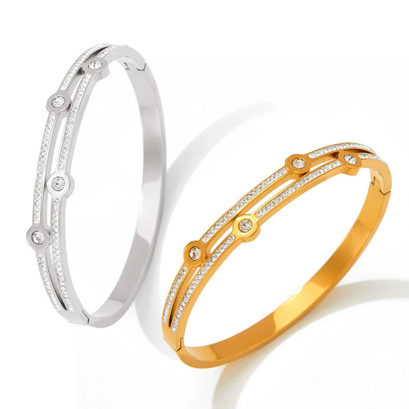 Wholesale Trendy Double Diamond Stainless Steel Bracelet With Geometric Style And Electroplating Treatment