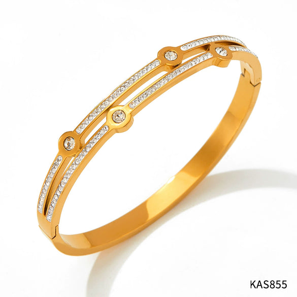 Wholesale Trendy Double Diamond Stainless Steel Bracelet With Geometric Style And Electroplating Treatment