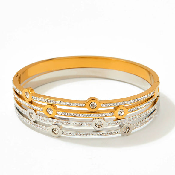 Wholesale Trendy Double Diamond Stainless Steel Bracelet With Geometric Style And Electroplating Treatment