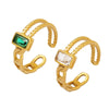 Wholesale Trendy Inlaid Green And White Zircon Open Ring In Ins Style Titanium Steel Geometric Forged And Electroplated Jewelry For Women