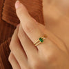 Wholesale Trendy Inlaid Green And White Zircon Open Ring In Ins Style Titanium Steel Geometric Forged And Electroplated Jewelry For Women