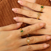 Wholesale Trendy Inlaid Green And White Zircon Open Ring In Ins Style Titanium Steel Geometric Forged And Electroplated Jewelry For Women