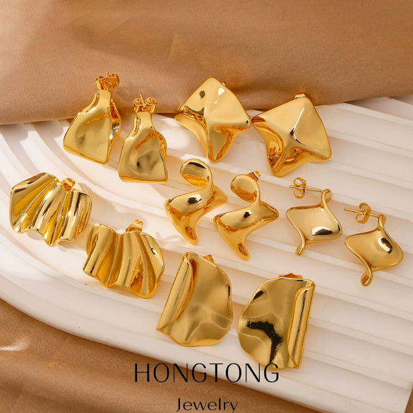 Wholesale Trendy Versatile Geometric Copper Goldplated Earrings For Women