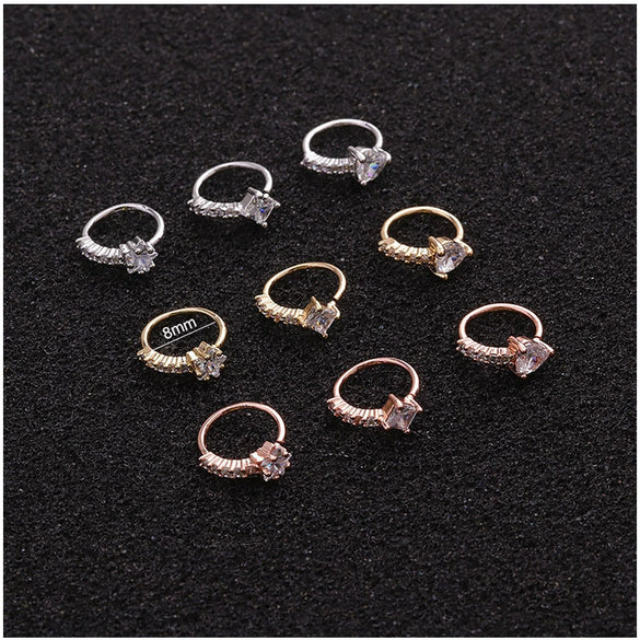Wholesale Trendy Women's Exotic Metal Heartshaped Copper Inlaid Zircon Nose Ring Puncture Jewelry