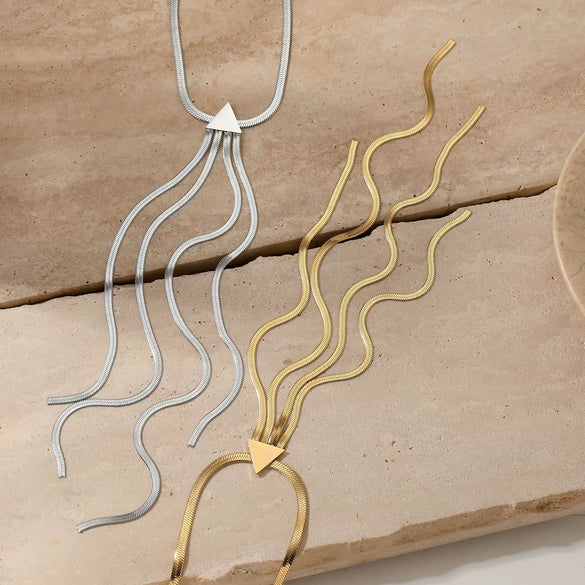 Wholesale Triangle Tassel Pendant Necklace In Stainless Steel With Geometric Design And Electroplating