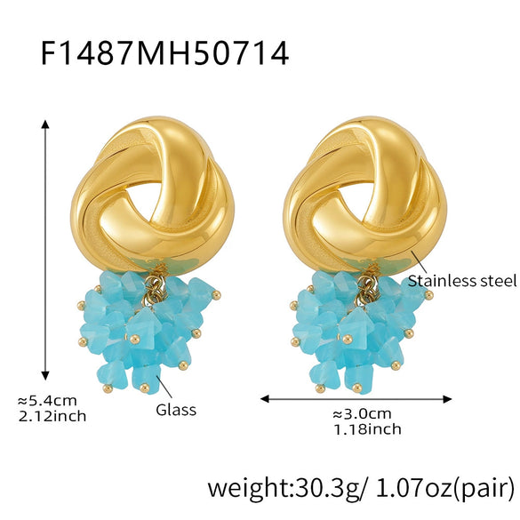 Wholesale Triangular Geometric Tassel Stained Glass Stainless Steel Electroplated Colorpreserving Earrings For Women