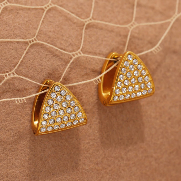Wholesale Triangular Zircon Starry Stainless Steel Earrings With Electroplating For Women