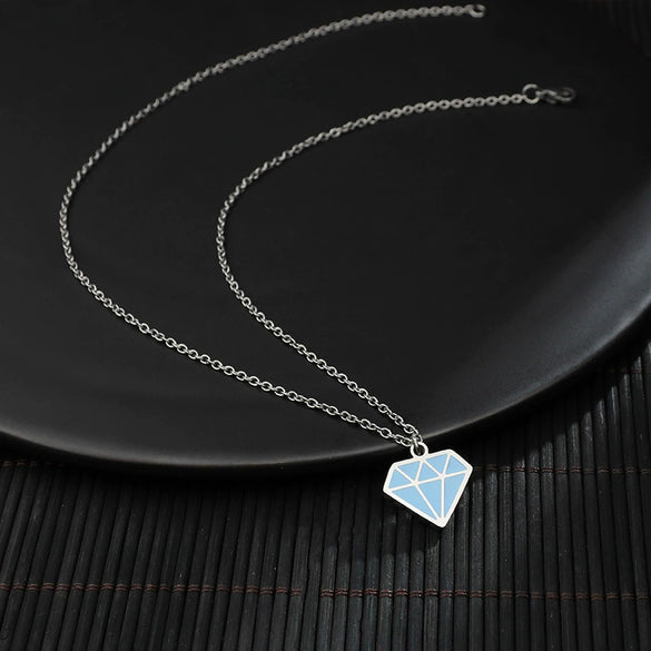 Wholesale Trinkets Titanium Steel Sweater Chain Necklace With Diamond Shape Pendant Geometric Style With Letters Numbers Text Dripping Oil Design