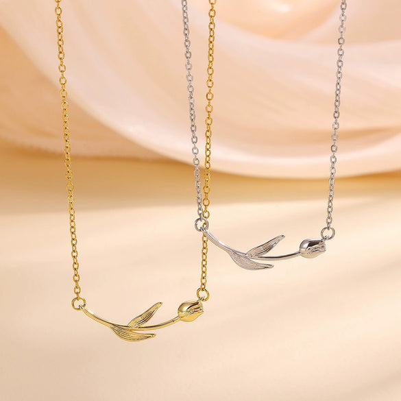 Wholesale Tulip Necklace Simple Retro Light Luxury Style Copper Pendant Gold Silver Electroplated Cross Chain Unisex
