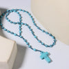 Wholesale Turquoise Beads Stacked Sweater Chain Necklace With Cross Pendant Purely Handmade