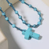 Wholesale Turquoise Beads Stacked Sweater Chain Necklace With Cross Pendant Purely Handmade