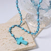 Wholesale Turquoise Beads Stacked Sweater Chain Necklace With Cross Pendant Purely Handmade