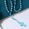 Wholesale Turquoise Beads Stacked Sweater Chain Necklace With Cross Pendant Purely Handmade