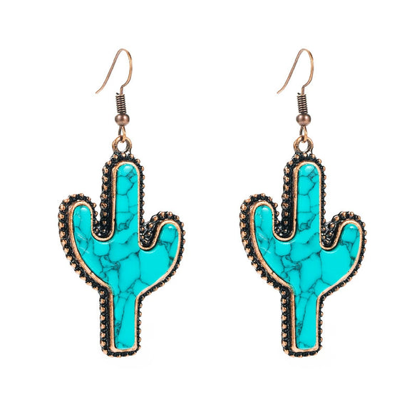 Wholesale Turquoise Cactus Flower Personality Exaggerated Women's Earrings