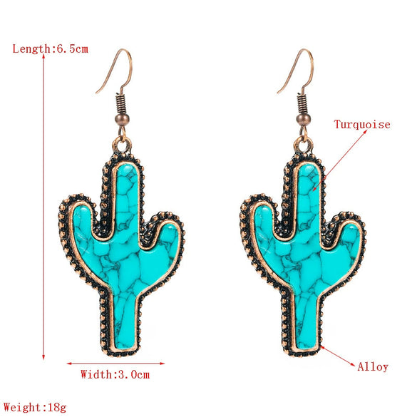 Wholesale Turquoise Cactus Flower Personality Exaggerated Women's Earrings