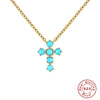 Wholesale Turquoise Geometric Round Cross Drop Pendant Necklace For Women Silver 925 And Zircon With Electroplating O Chain