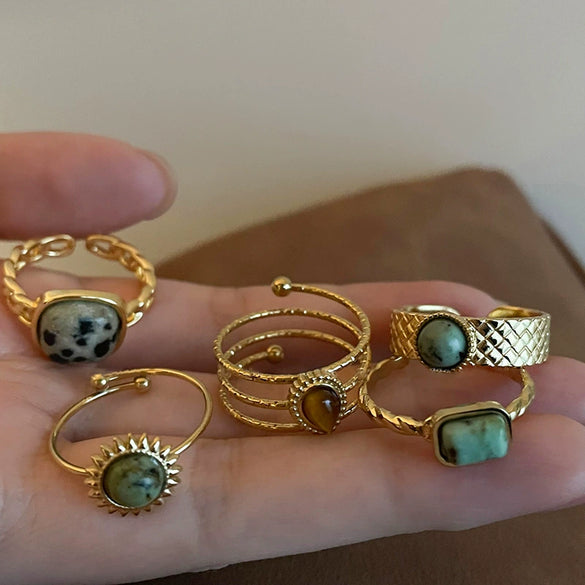 Wholesale Turquoise Geometric Style Opening Ring With Electroplating Treatment For Women