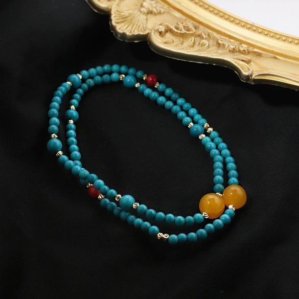 Wholesale Turquoise Gold Plated Handmade Retro Style Women's Necklace