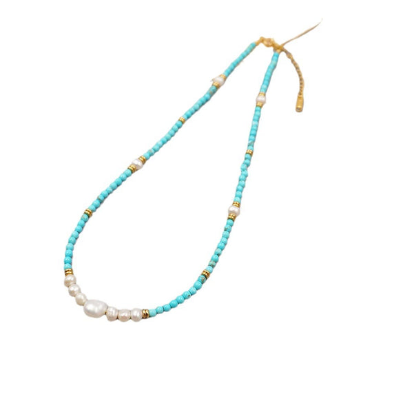 Wholesale Turquoise Handmade Geometric Baroque Pearl Necklace And Bracelet For Women
