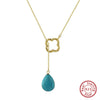 Wholesale Turquoise Jewelry Fourleaf Clover Geometric Retro Pendant 925 Sterling Silver Necklace With Electroplating For Women