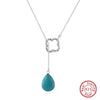 Wholesale Turquoise Jewelry Fourleaf Clover Geometric Retro Pendant 925 Sterling Silver Necklace With Electroplating For Women