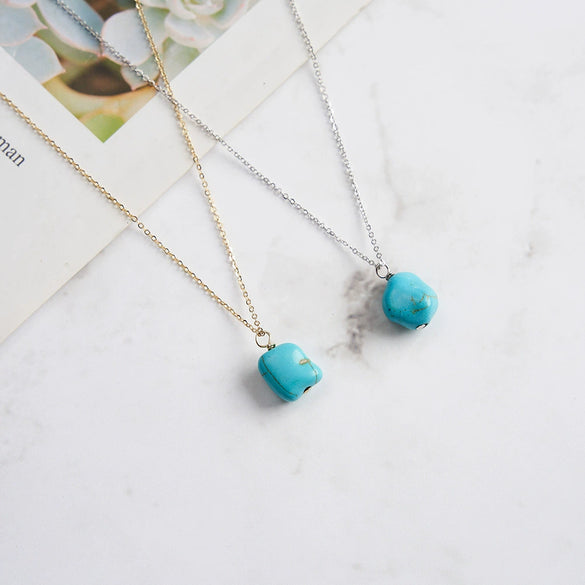 Wholesale Turquoise Jewelry Geometric Shaped Pendant Retro Unique Electroplated Necklace For Women