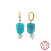Wholesale Turquoise Pearl Drop Earrings For Women Geometric Style Electroplated