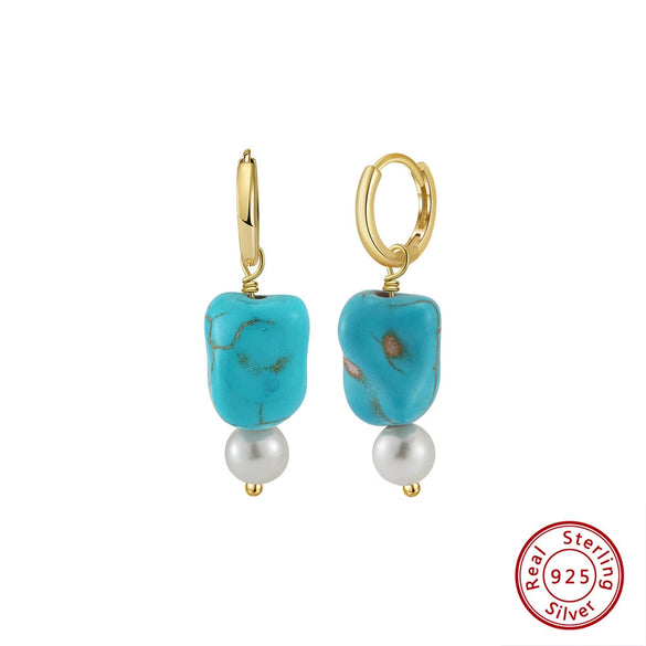 Wholesale Turquoise Pearl Drop Earrings For Women Geometric Style Electroplated