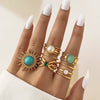 Wholesale Turquoise Retro Geometric Inlay Ladies Ring
