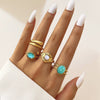 Wholesale Turquoise Retro Geometric Inlay Ladies Ring
