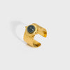 Wholesale Turquoise Ring With Natural Stone Stainless Steel Geometric Pattern Pvd Real Gold Plating For Girls Retro Style