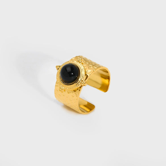 Wholesale Turquoise Ring With Natural Stone Stainless Steel Geometric Pattern Pvd Real Gold Plating For Girls Retro Style