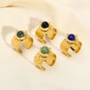 Wholesale Turquoise Ring With Natural Stone Stainless Steel Geometric Pattern Pvd Real Gold Plating For Girls Retro Style